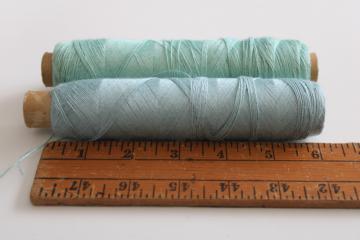 catalog photo of vintage pure linen thread for embroidery, lace making, crochet pale green & blue