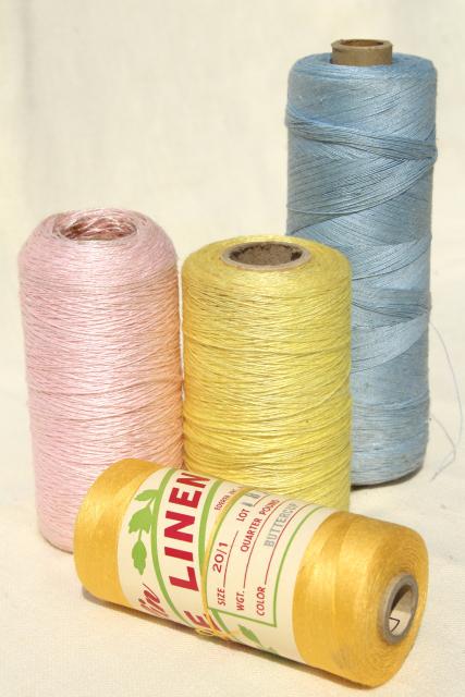photo of vintage pure linen thread for sewing, lace making or embroidery, pale pastel colors #1
