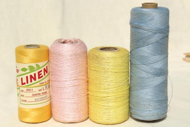 photo of vintage pure linen thread for sewing, lace making or embroidery, pale pastel colors #9
