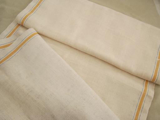 photo of vintage pure linen towel fabric, 5 yards of striped kitchen toweling #1