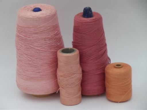 photo of vintage pure linen yarn, weaving or embroidery thread cone spools lot #1