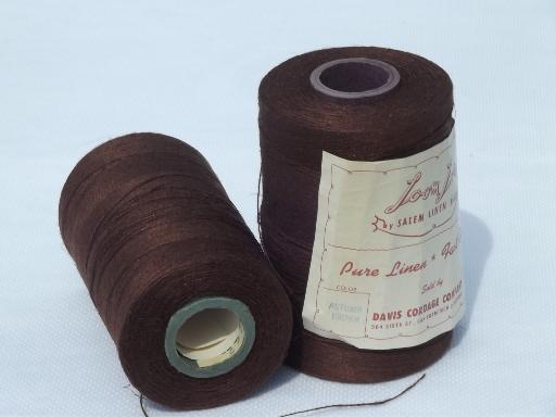 photo of vintage pure linen yarn, weaving or embroidery thread cone spools lot #3