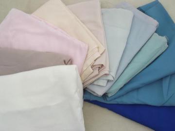 catalog photo of vintage pure silk fabric lot, matte finish silk in soft muted colors
