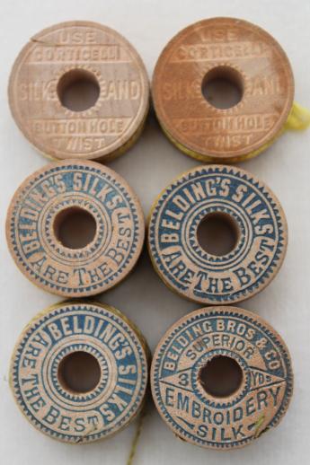 photo of vintage pure silk thread, buttonhole twist embroidery floss on old wood spools #2