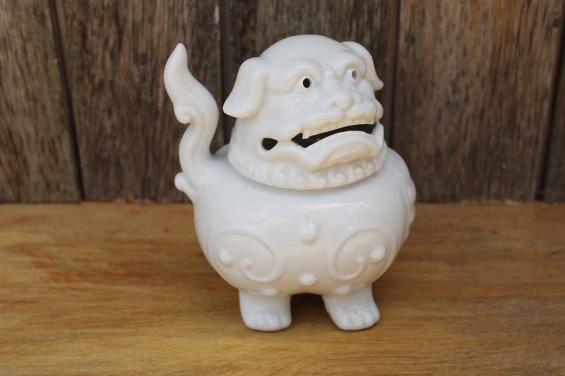 photo of vintage pure white porcelain covered jar figural foo dog little lion fu  #1