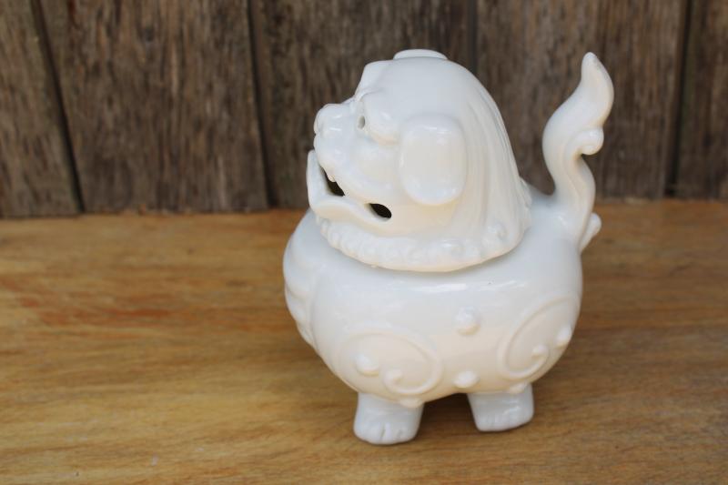 photo of vintage pure white porcelain covered jar figural foo dog little lion fu  #6