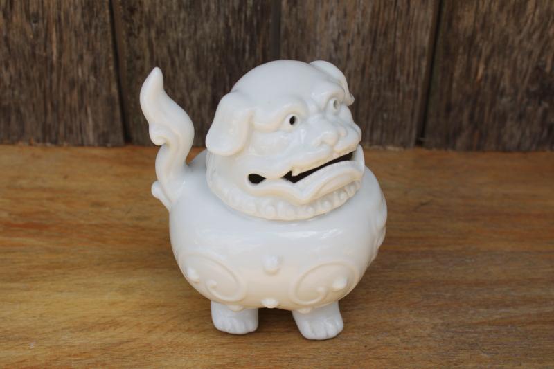 photo of vintage pure white porcelain covered jar figural foo dog little lion fu  #8