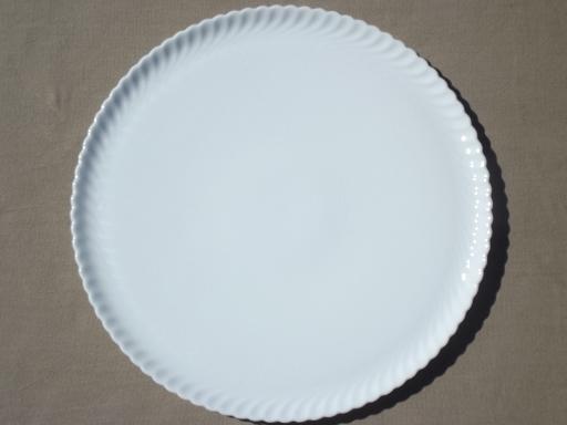 photo of vintage pure white porcelain serving platter, round fluted cake plate #1