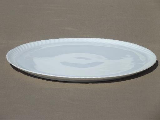 photo of vintage pure white porcelain serving platter, round fluted cake plate #3