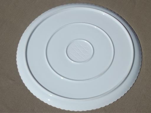 photo of vintage pure white porcelain serving platter, round fluted cake plate #4