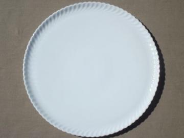 catalog photo of vintage pure white porcelain serving platter, round fluted cake plate