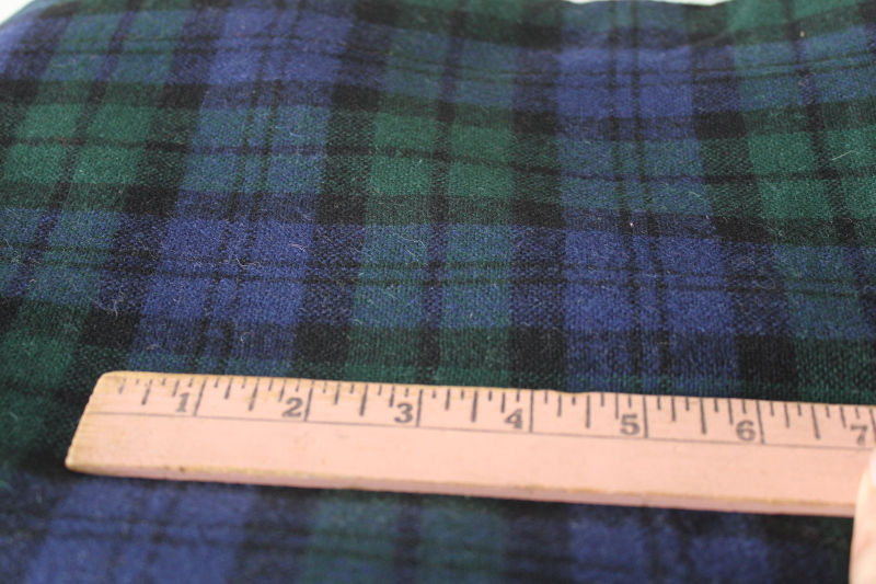 photo of vintage pure wool fabric black watch tartan plaid blue & green w/ black #2
