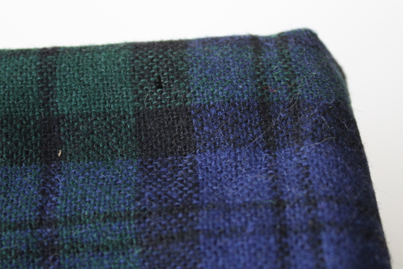 photo of vintage pure wool fabric black watch tartan plaid blue & green w/ black #3