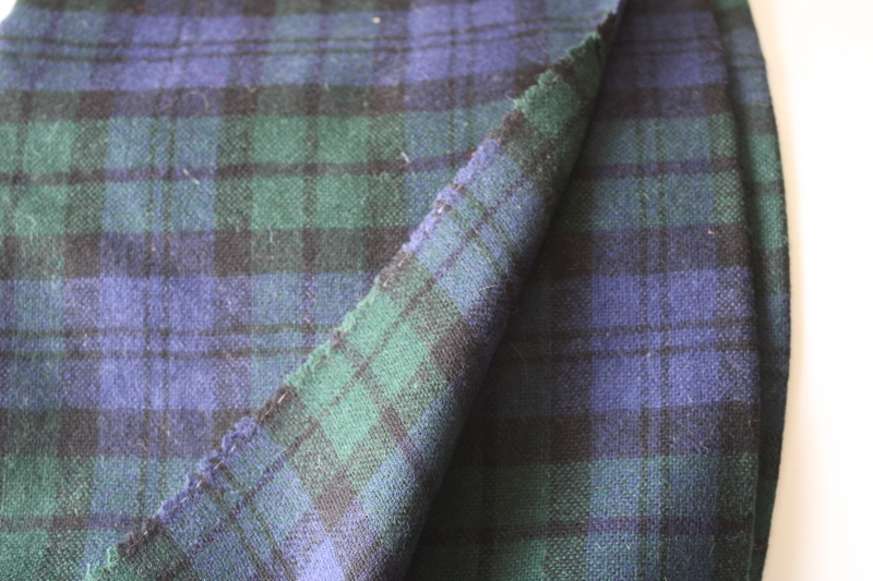 photo of vintage pure wool fabric black watch tartan plaid blue & green w/ black #4