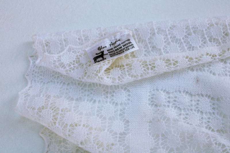 photo of vintage pure wool knitted lace scarf or shawl, fine light cobweb pattern lacy wrap #1