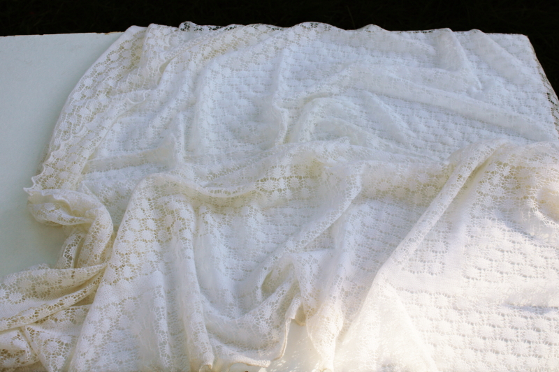 photo of vintage pure wool knitted lace scarf or shawl, fine light cobweb pattern lacy wrap #3