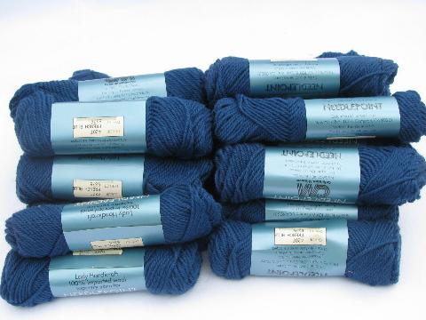 photo of vintage pure wool needlepoint yarn lot, 24 skeins french blue #1