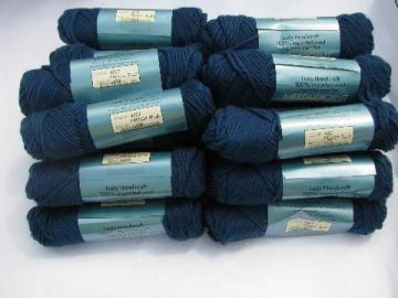 catalog photo of vintage pure wool needlepoint yarn lot, 24 skeins french blue