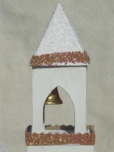 photo of vintage putz scene Christmas church music box w/ electric candle light #8