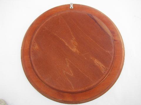 photo of vintage pyrography folk art wood plates, tinted woodburning design #4