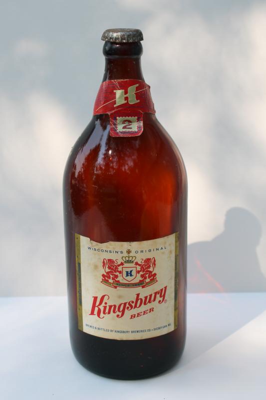 photo of vintage quart Kingsbury beer bottle Sheboygan Wisconsin, amber brown glass bottle #1