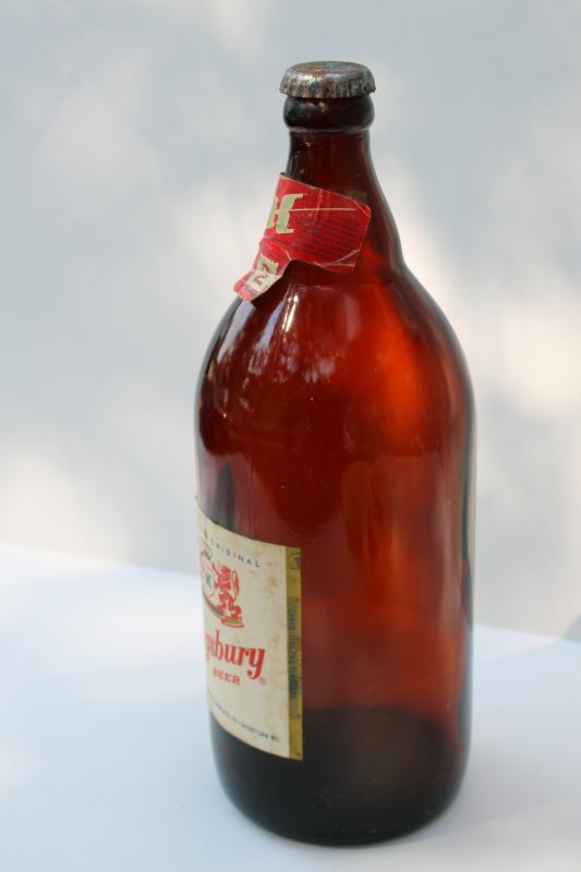 photo of vintage quart Kingsbury beer bottle Sheboygan Wisconsin, amber brown glass bottle #7