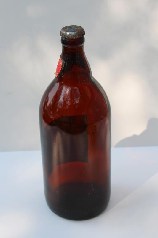 photo of vintage quart Kingsbury beer bottle Sheboygan Wisconsin, amber brown glass bottle #8