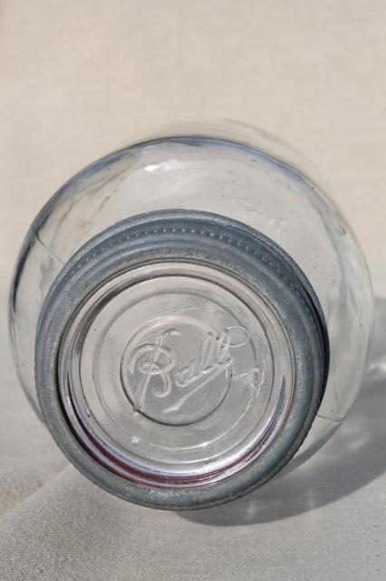 photo of vintage quart glass fruit jar w/ old zinc lid, Ball embossed glass insert #4