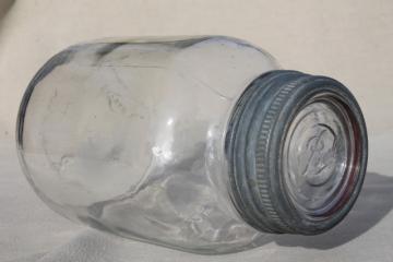 catalog photo of vintage quart glass fruit jar w/ old zinc lid, Ball embossed glass insert