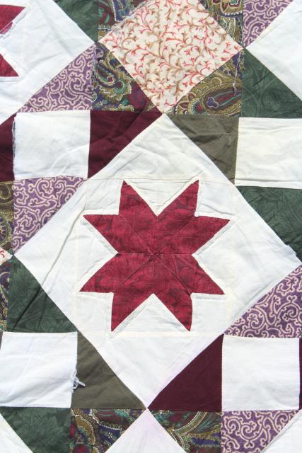 photo of vintage quilt bedspreads, patchwork star & ring patterns, green, rust red roses #8