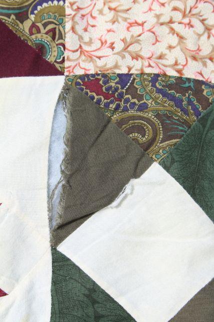 photo of vintage quilt bedspreads, patchwork star & ring patterns, green, rust red roses #13