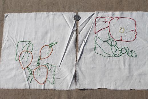 photo of vintage quilt blocks, lot of embroidered flowers cotton squares for album quilt #8