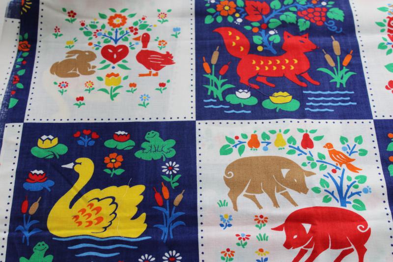 photo of vintage 'quilt' print cotton fabric, w/ naive style animals patchwork blocks print #4