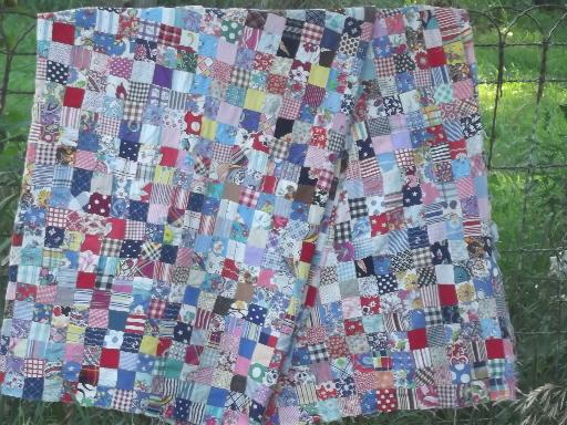 photo of vintage quilt top, 40s 50s cotton prints fabric postage stamp patchwork #1