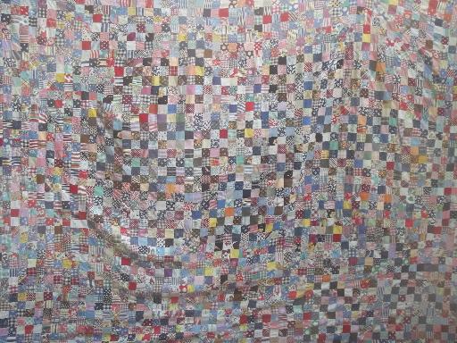 photo of vintage quilt top, 40s 50s cotton prints fabric postage stamp patchwork #2