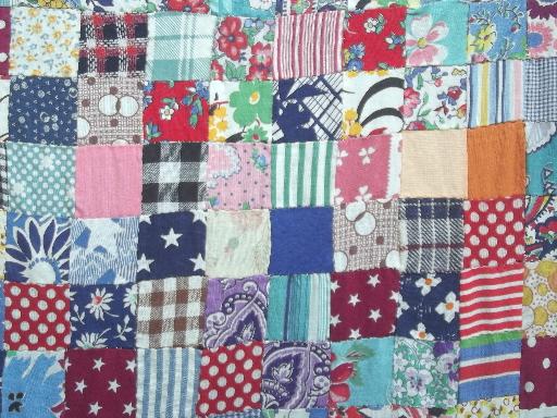 photo of vintage quilt top, 40s 50s cotton prints fabric postage stamp patchwork #4