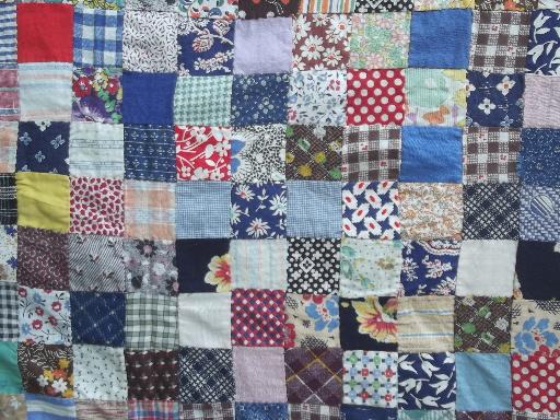 photo of vintage quilt top, 40s 50s cotton prints fabric postage stamp patchwork #5