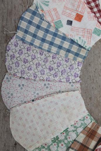 photo of vintage quilt top blocks, dresden plate pattern quilt block, old 40's 50's cotton print fabric #8