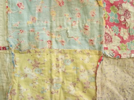 photo of vintage quilt top, hand-stitched crazy quilt patchwork in cotton print fabric #2