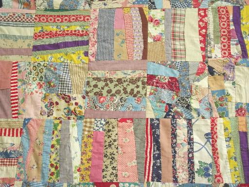 photo of vintage quilt top, hand-stitched crazy quilt patchwork in cotton print fabric #8