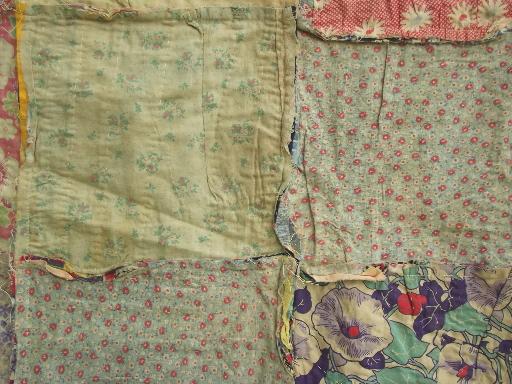 photo of vintage quilt top, hand-stitched crazy quilt patchwork in cotton print fabric #12