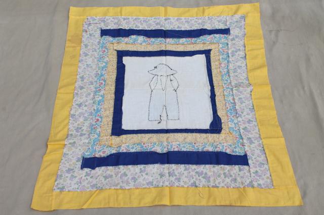 photo of vintage quilt top patchwork applique for baby boy, farmer Sam hat & overalls #8