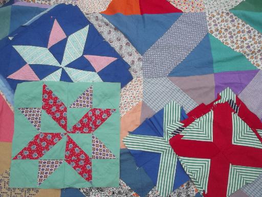 photo of vintage quilt top & patchwork quilt blocks, 40s 50s 60s print cotton fabric #1