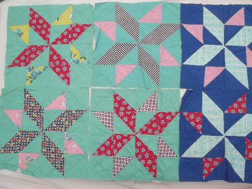 photo of vintage quilt top & patchwork quilt blocks, 40s 50s 60s print cotton fabric #2