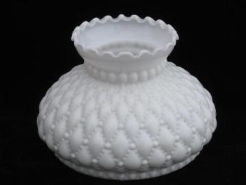 catalog photo of vintage quilted diamond pattern white milk glass replacement student lamp shade