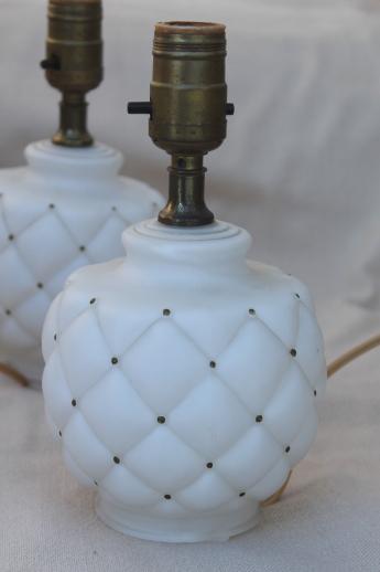 photo of vintage quilted glass boudoir lamps, pair of frosted glass 'milk glass' lamps #2