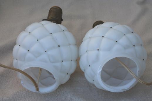 photo of vintage quilted glass boudoir lamps, pair of frosted glass 'milk glass' lamps #3