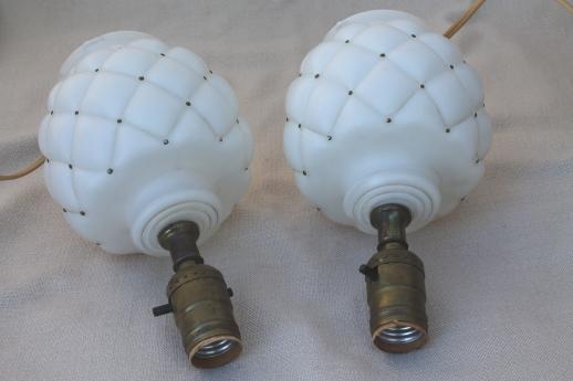 photo of vintage quilted glass boudoir lamps, pair of frosted glass 'milk glass' lamps #4