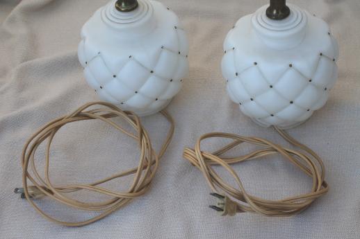 photo of vintage quilted glass boudoir lamps, pair of frosted glass 'milk glass' lamps #6