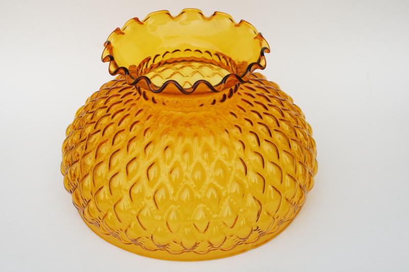 photo of vintage quilted glass lampshade, amber glass shade student lamp or hanging light replacement #1